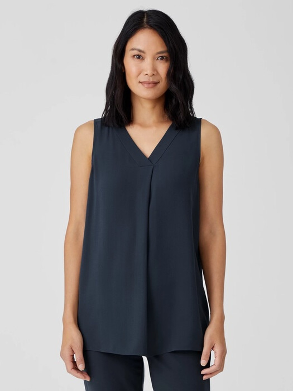 Eileen Fisher Silk Georgette Crepe Pleated Tank
